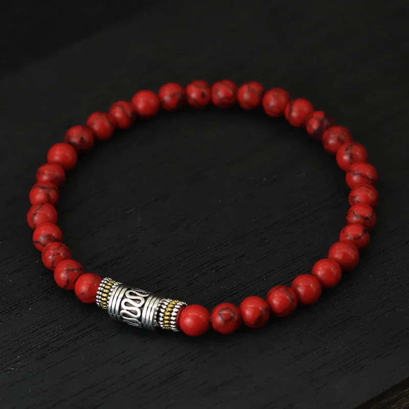 Pulsera de piedra Natural minimalista Unisex, brazalete de meditación de Yoga sánscrito, rojo de la suerte, Budista Tibetano, 6mm