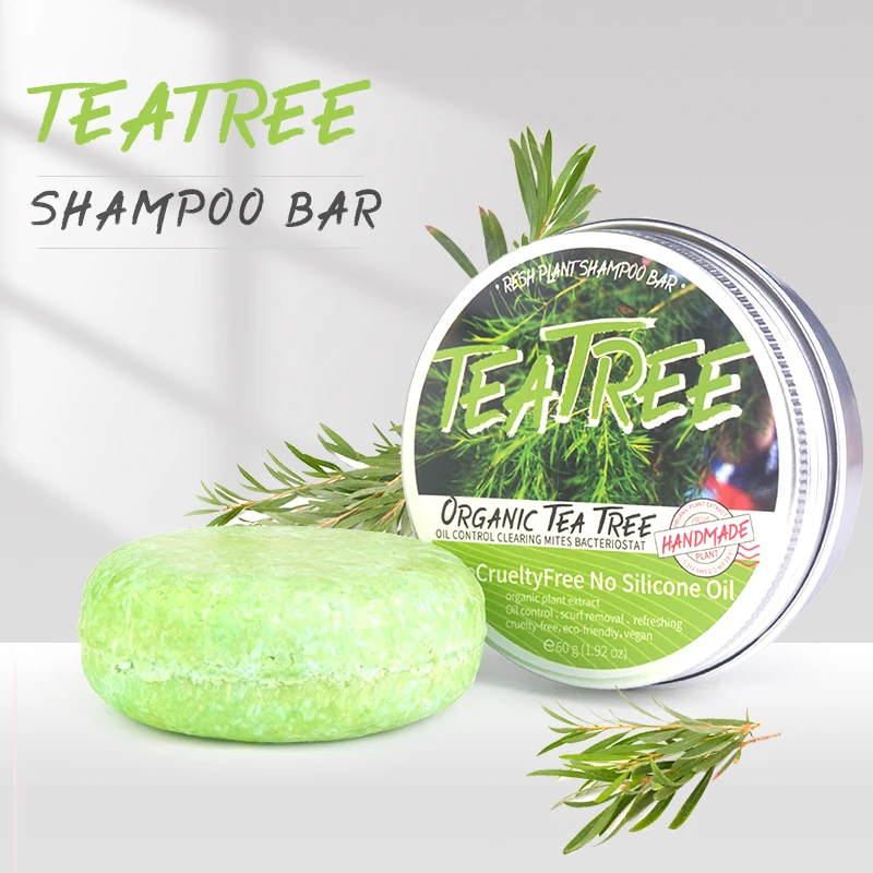 O shampoo de planta de óleo essencial da árvore do chá é refrescante, controle de óleo, redução de caspa e forte para cabelos. Shampoo artesanal wi