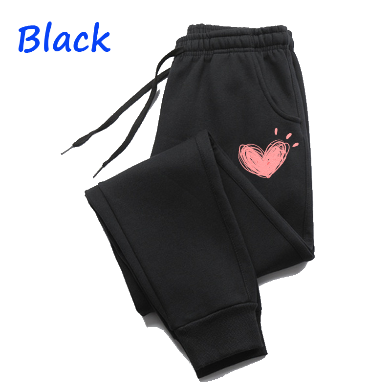 Women Cute Heart Printed Sweatpants Autumn Winter Cotton Long Pants Jogger Trousers Casual Sports Fitness Women Sweat Pants