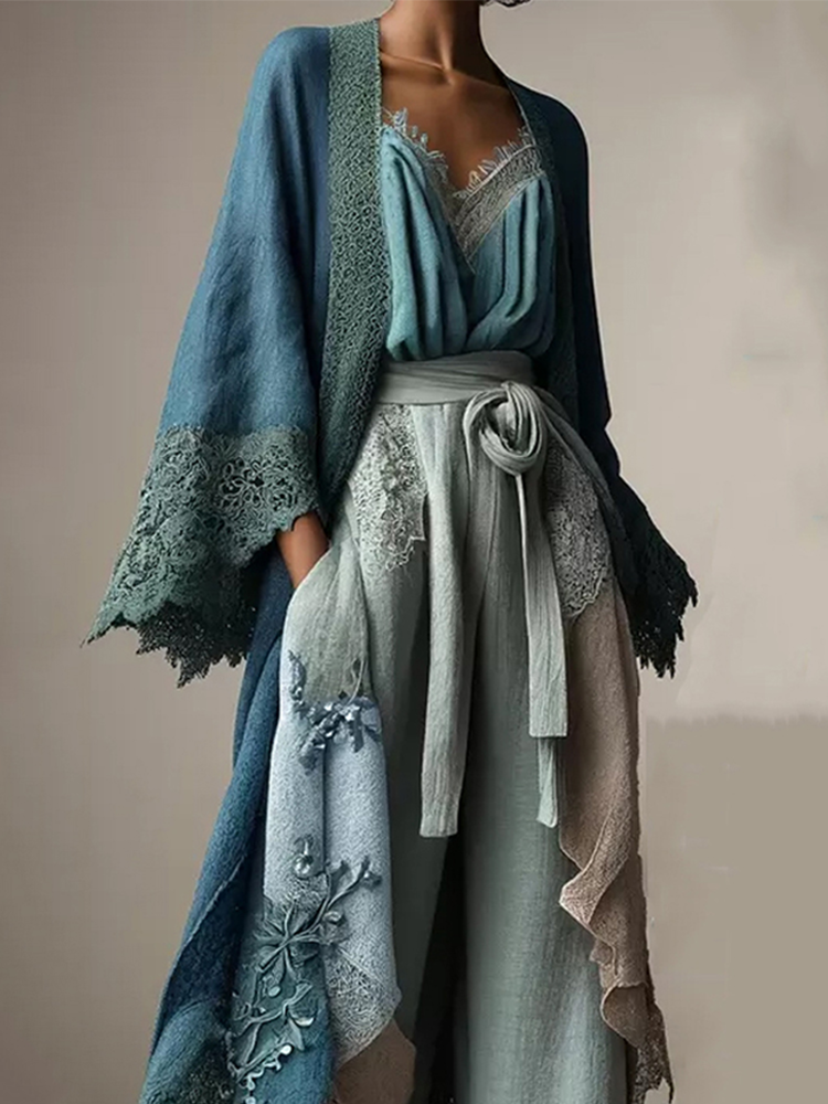 Herbst Damen neue Mode ausgestellte Ärmel Strickjacke Jacke Mode Spitze Patchwork ausgestellte Ärmel lose lässige elegante Hemd Tops