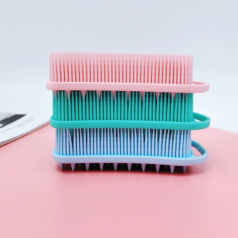 2 in 1 シリコーンシャワーブラシスクラバー両面ソフトシリコーン頭皮マッサージシャンプーボディバスブラシ泡スキンクリーンツール