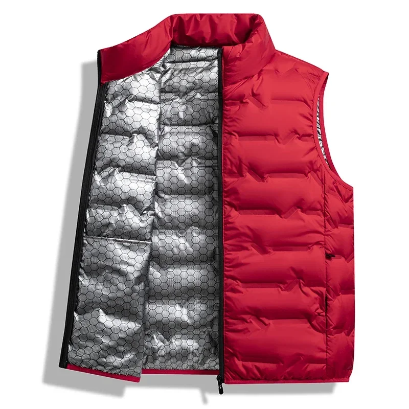 ฤดูหนาวสีขาวลงเสื้อกั๊กผู้ชาย Graphene Self-heating Windproof จีบเสื้อกั๊ก Man STAND COLLAR Casual WARM Down เสื้อกั๊กชาย