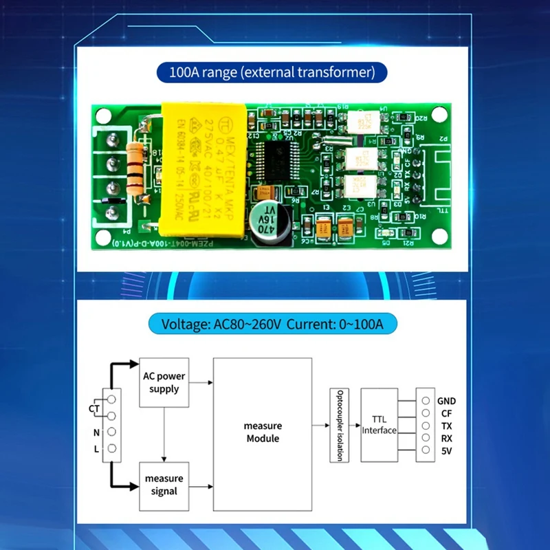 100A PZEM 004T 3.0 รุ่น Wattmeter Kwh เมตรโวลต์ Amp Current โมดูลทดสอบสําหรับ Arduino TTL COM2/COM3/COM4