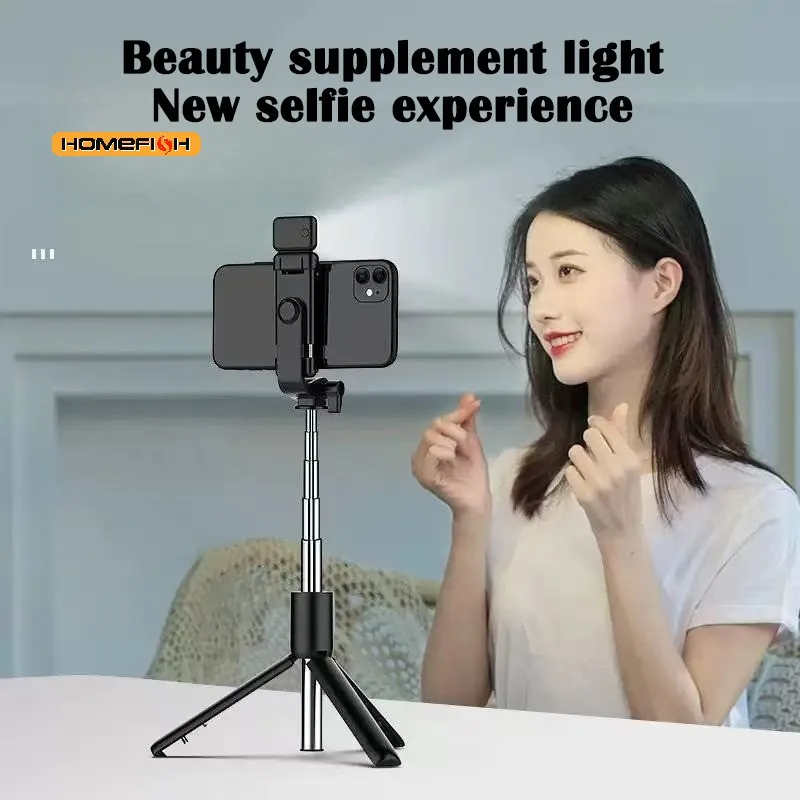 Supporto per treppiede per selfie stick Bluetooth wireless con treppiede per otturatore remoto con luce di riempimento