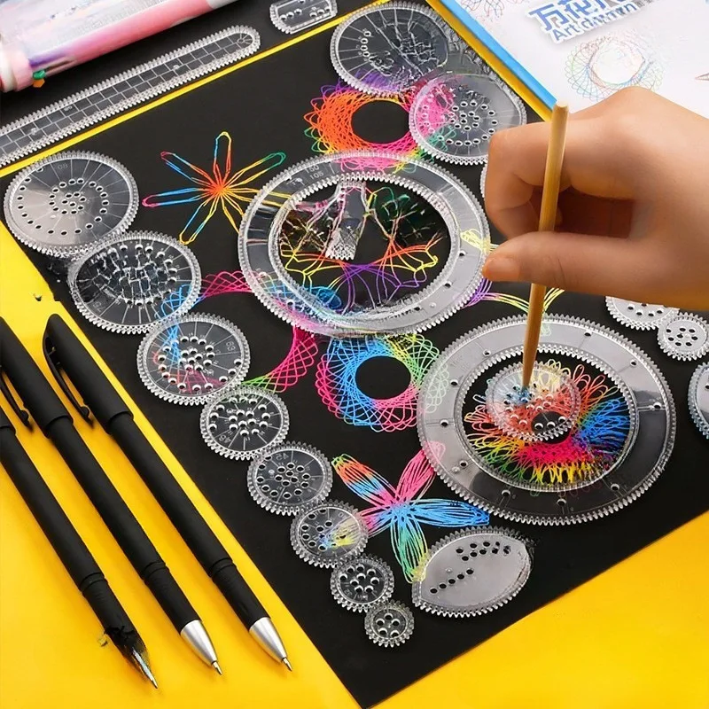 재미 있은 기하학 Spirograph 그리기 스텐실 세트 크리 에이 티브 기하학 눈금자 장난감 그리기 도구 어린이 몬테소리 교육 장난감 선물