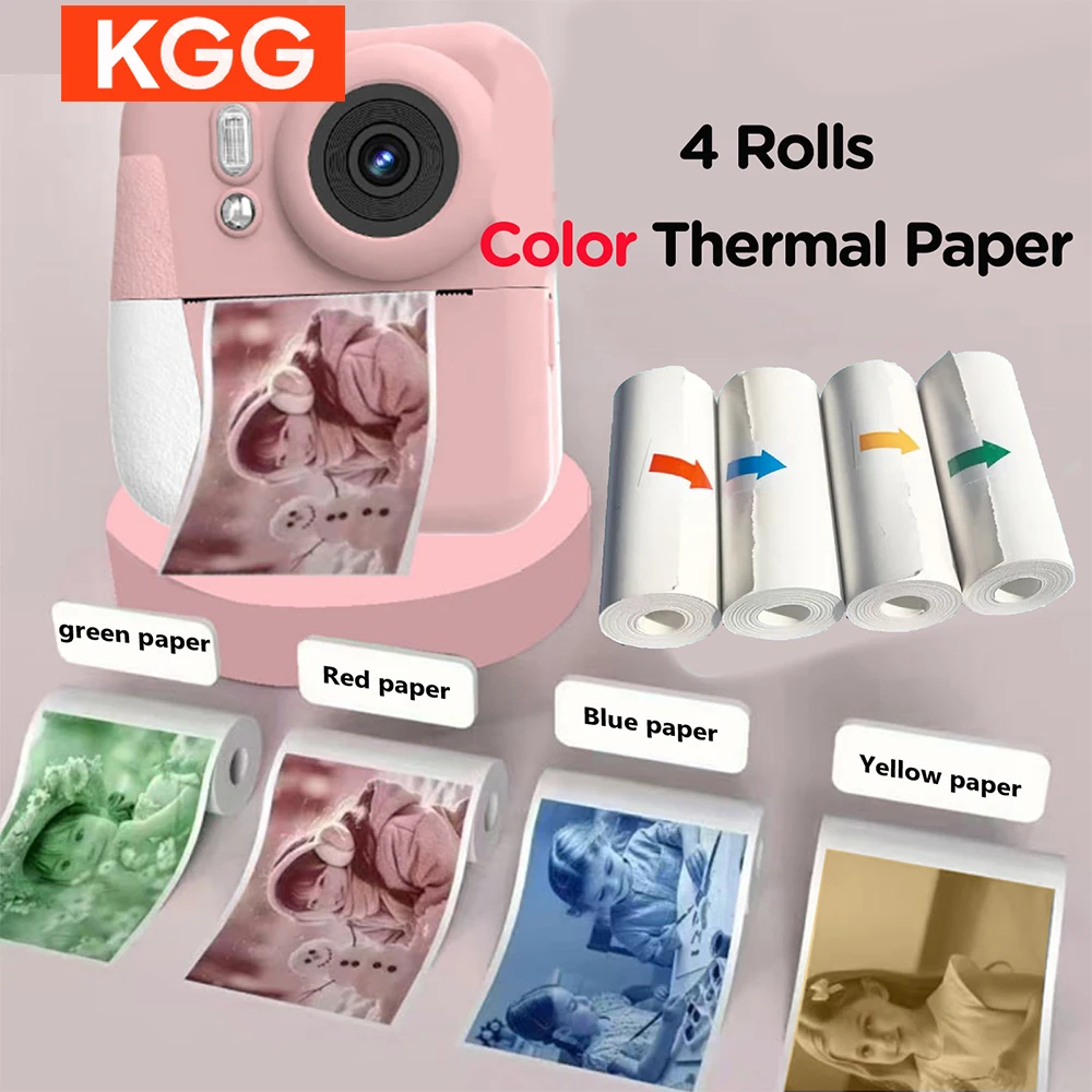Papier thermique de couleurs, 4 rouleaux de papier d'impression couleur pour appareil photo d'impression instantanée, papiers colorés pour enfants, sans encre