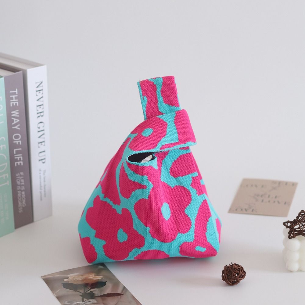 Bolsa de pulso tricotada para mulheres, bolsa casual de ombro, sacolas femininas reutilizáveis, bolsa tecida, flor