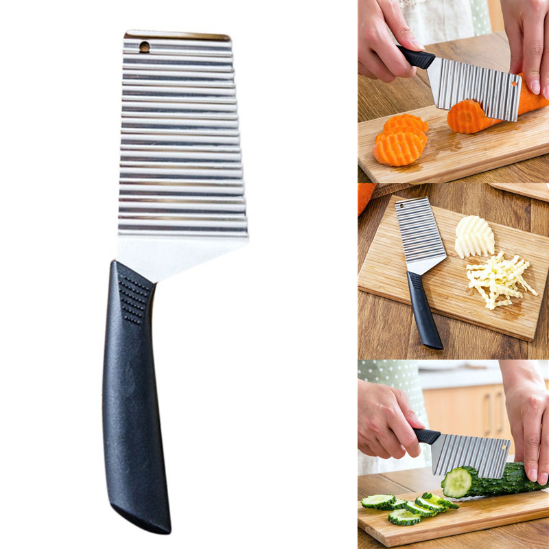 Edelstahl Kartoffel chip Slicer Teig Gemüse Obst Crinkle gewelltes Slicer Messer Kartoffel schneider Chopper Pommes Frites Maker Tool