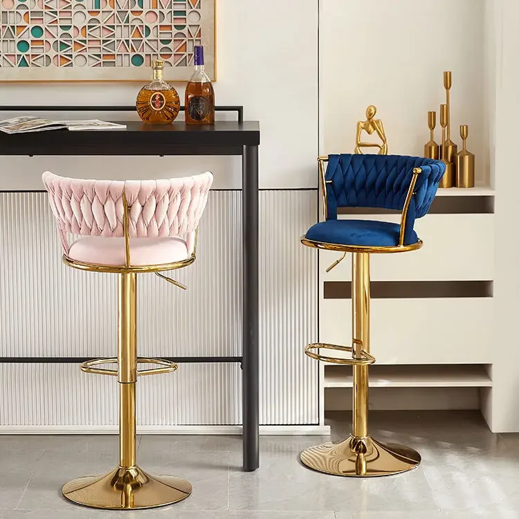 Woven Bar Stools Gold Counter Height Swivel Bar Stools Low Back Design for Kitchen Island Elegant Seating