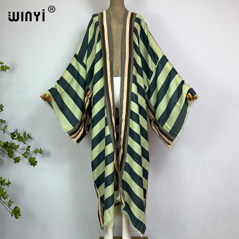 WINYI kimono afryka lato boho nadruk w paski plażowe stroje kąpielowe elegancki kardigan seksowny wakacyjny maxi strój plażowy strój kąpielowy suknia wieczorowa