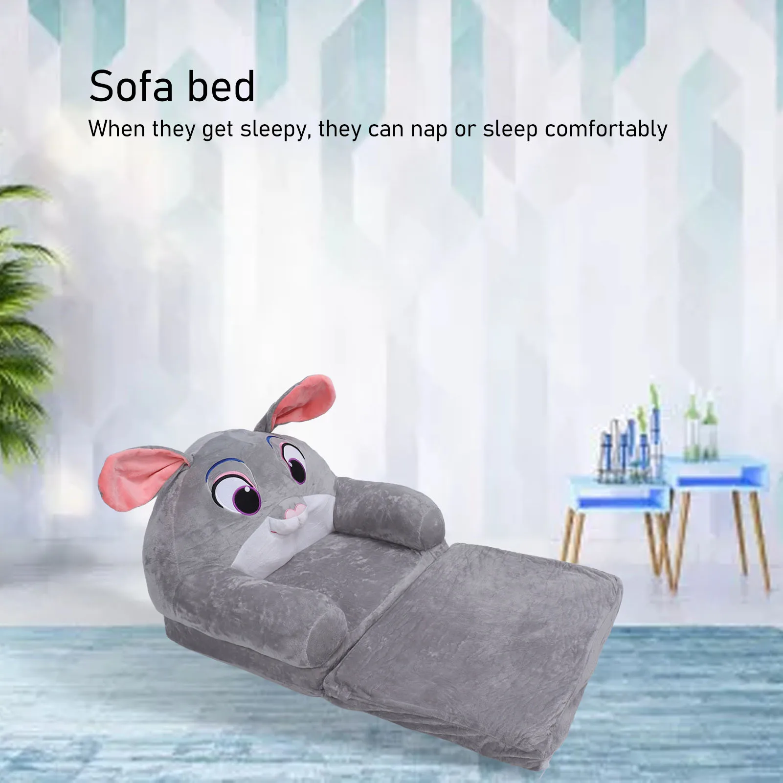 Składana sofa dla dzieci, łatwa w czyszczeniu, urocza, wielofunkcyjna sofa w kształcie królika do pokoju dziecięcego.
