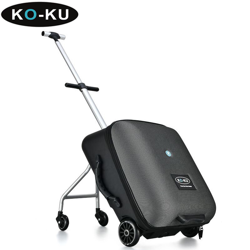 KO-KU bagagem portador infantil pode sentar e andar com guarda-corpo tsa lock removível trole caso expansão 7cm mala de embarque