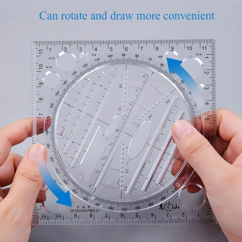 Modello di disegno girevole multifunzione Design artistico Architetto di costruzione Geometria stereo Cerchio Disegno Scala di misurazione Righello