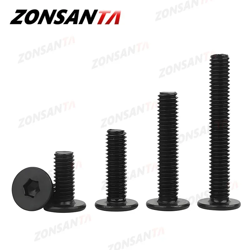 Black 304 Stainless Steel Allen Hexagon Ultrathin Head Bolt Hex Socket Ultra Thin Flat Wafer Head Screw M2 M2.5 M3 M4 M5 M6 M8