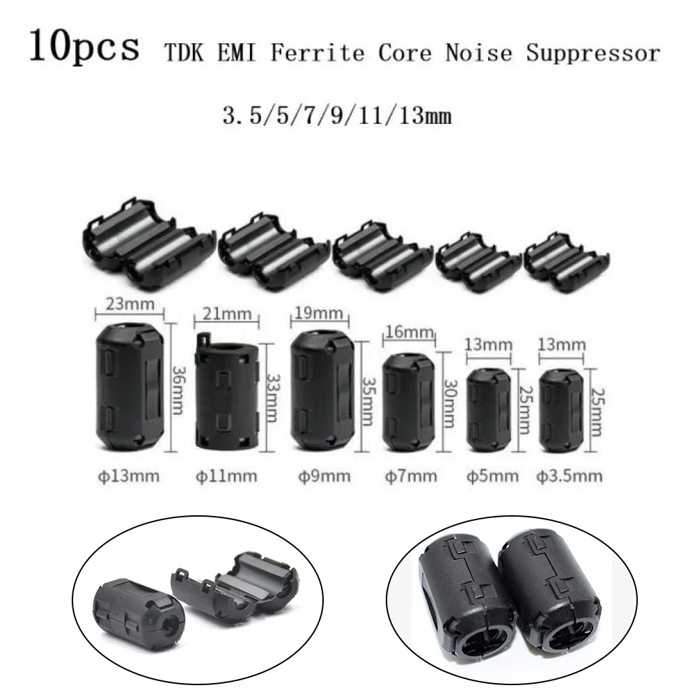 10Pcs TDK Ferrite Core Choke Clip Noise Suppressor Filter Ring Cable Clamp RFI EMI for Audio/Video Cables Power Cord
