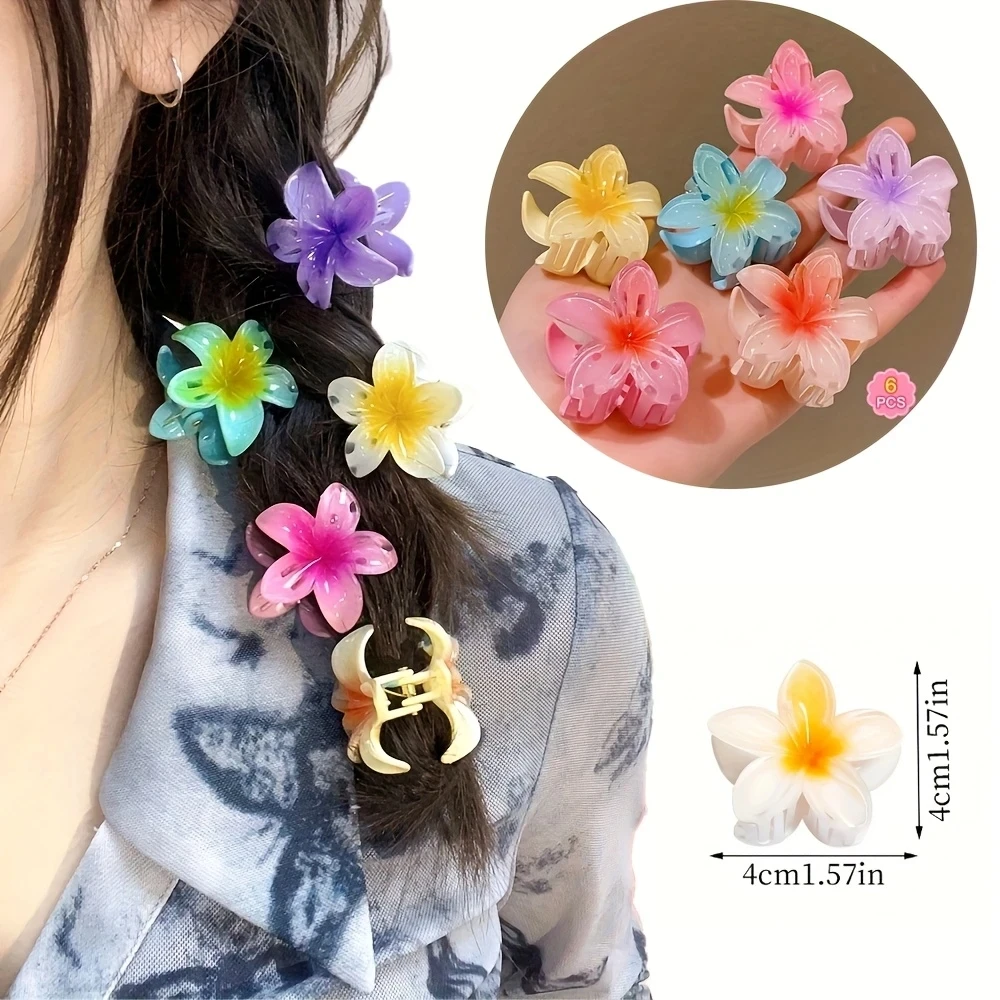 6 uds. Pinzas para el cabello con gradiente hawaiano, pinzas para el cabello con flores pequeñas, pasadores de cangrejo, accesorios para sombreros de moda para mujer