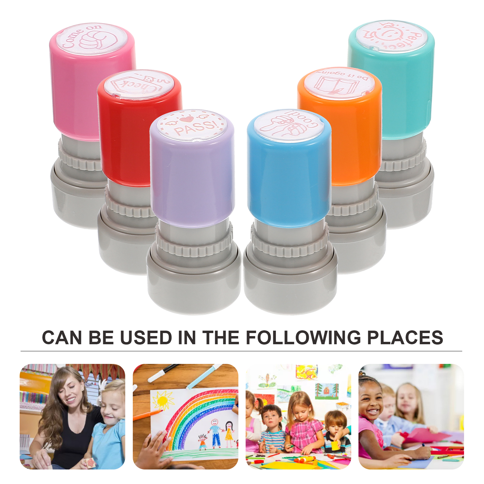 6 ชิ้นความคิดเห็นภาษาอังกฤษแสตมป์ครูการ์ตูนรางวัล Stampers ปลอดภัยเด็กการศึกษาโรงเรียนแบบพกพาสีสุ่ม