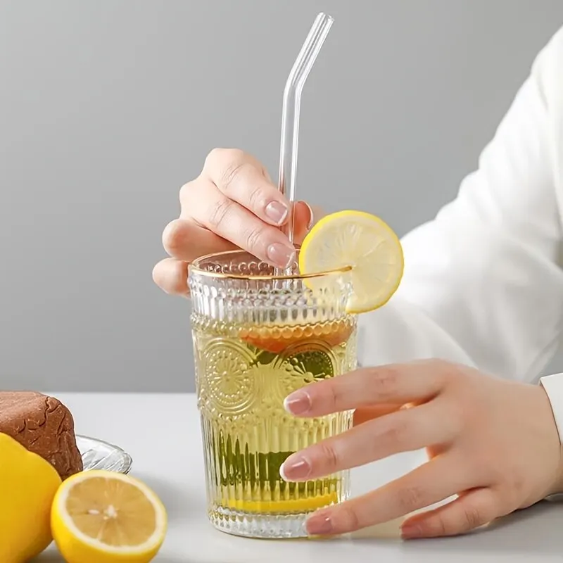 1set hittebestendige glazen rietjes met borstelset van 5-herbruikbaar en wasbaar, perfect voor smoothies, milkshakes, thee, sap