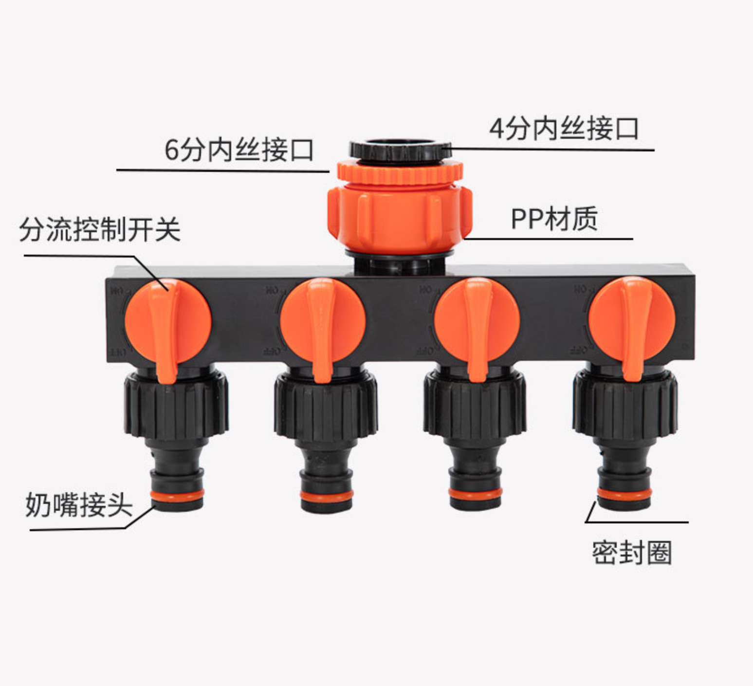 Divisores de agua de 4 vías, rosca de 1 "a 3/4" a 1/2 ", rosca estándar europea, conector de riego para jardín, válvula de accesorios