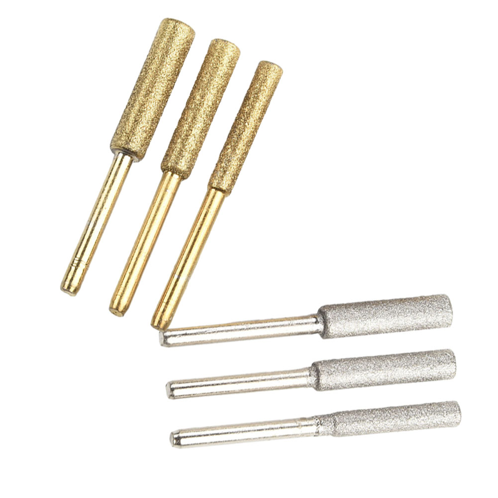 4pcs Diamond Coated Cylindrical Burr 4/4.8/5.5mm Chainsaw Sharpener Stone File Chain Saw Sharpening Carving Grinding Tools