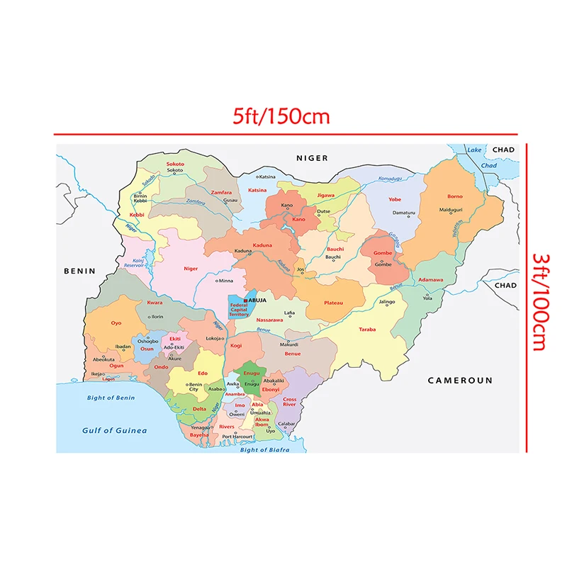 나이지리아지도 부직포 캔버스 그림, 가정 장식 포스터, 벽 예술 그림, 교육 용품, 150*100cm