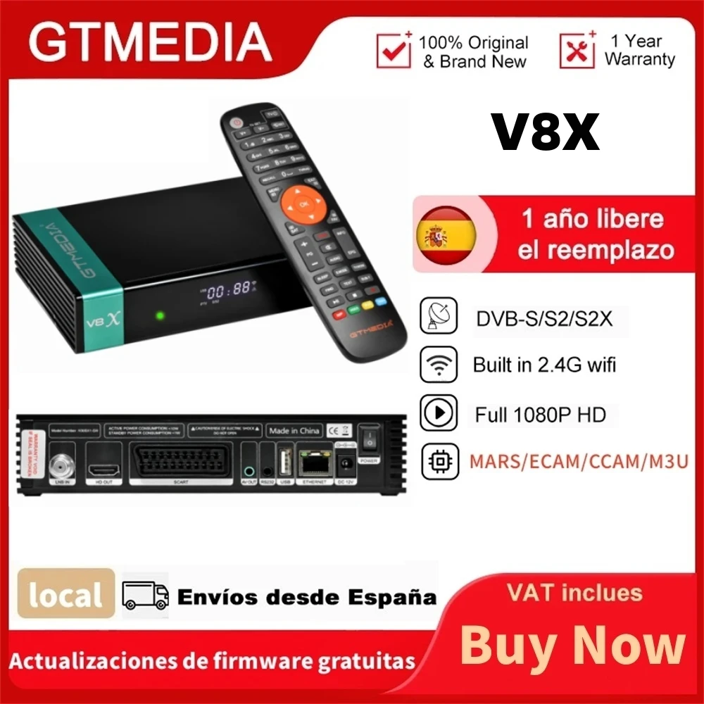 Receptor de satélite gtmedia v8x DVB-S/s2/s2x, hevc h.265 wifi 2.4g embutido com leitor de cartão ca stb suporte m3u/ccam/iks/mars/ecam