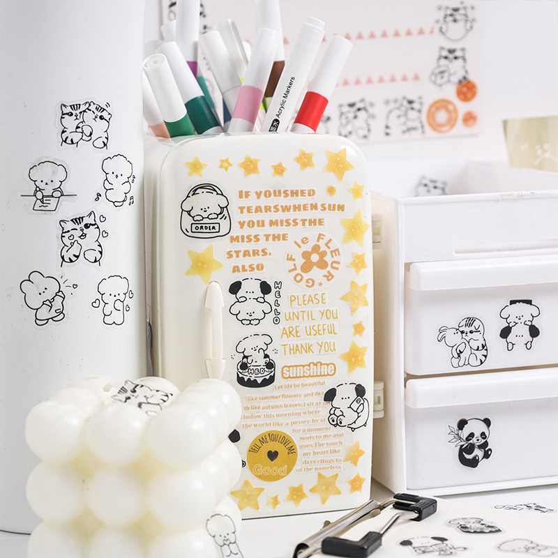 ゲンキ動物テーマステッカー、ガラス瓶スクラップブック、フォトフレーム、カレンダー、封筒装飾、DIYハンドブック、6スタイル、バッグあたり50個