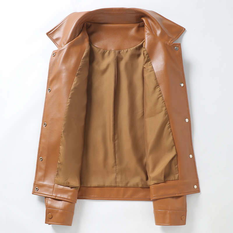 Vestes en peau de mouton pour femmes, col rabattu, boutons couverts, combinaison courte pour dames, noir, décontracté, vêtements en cuir fendu, nouveau, 2024