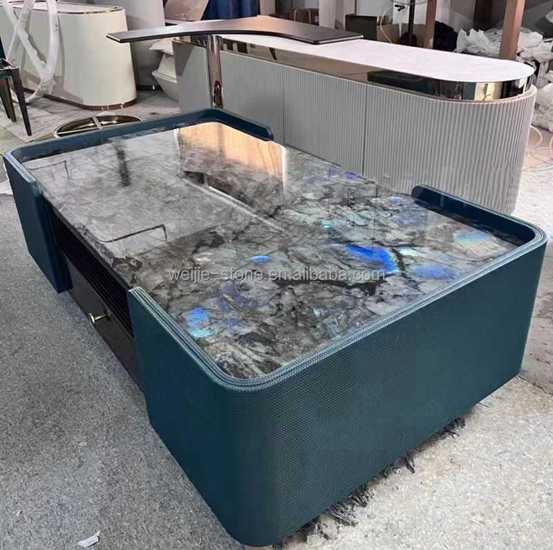Juego de mesa de centro de granito Azul zafiro elegante, muebles de lujo para sala de estar