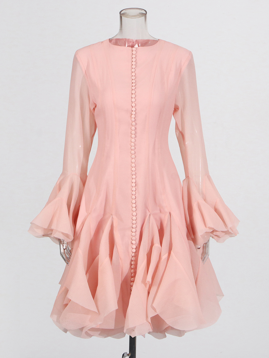 TWOTWINSTYLE, vestido de mujer, retales plisados irregulares, moda, manga larga acampanada, Mini vestidos ceñidos en la cintura, Ropa nueva 2024