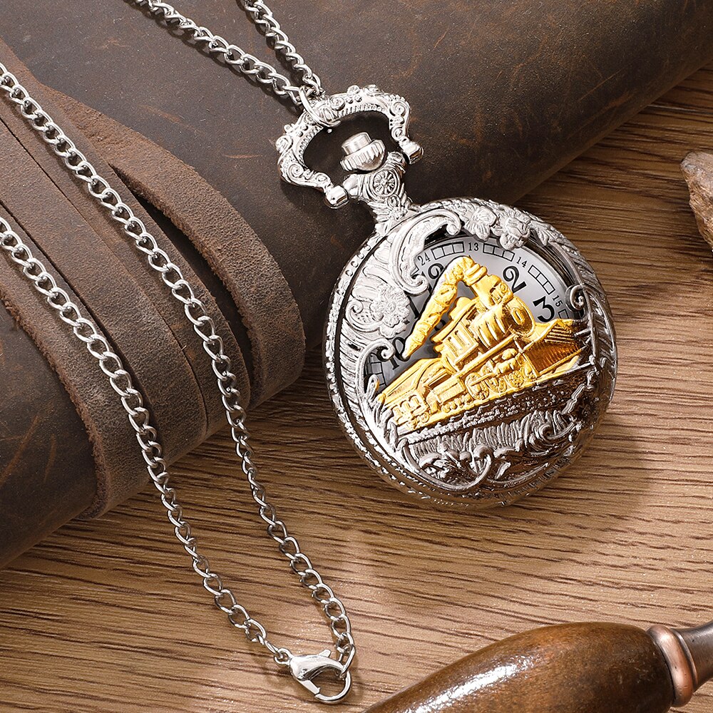 Antieke Stoomtrein Ontwerp Zakhorloge Met Ketting Vintage Quartz Hanger Horloges Klok Ketting Heren Vrouwen