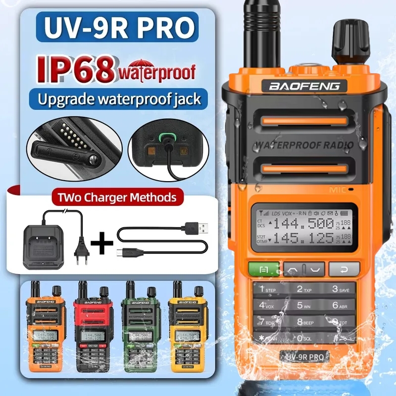 Baofeng-walkie-talkie uv 9r pro v2,防水IP68,ハイパワー,デュアルバンド,uhf,vhf,cタイプ充電器,長距離,ラジオのアップグレード,u9r