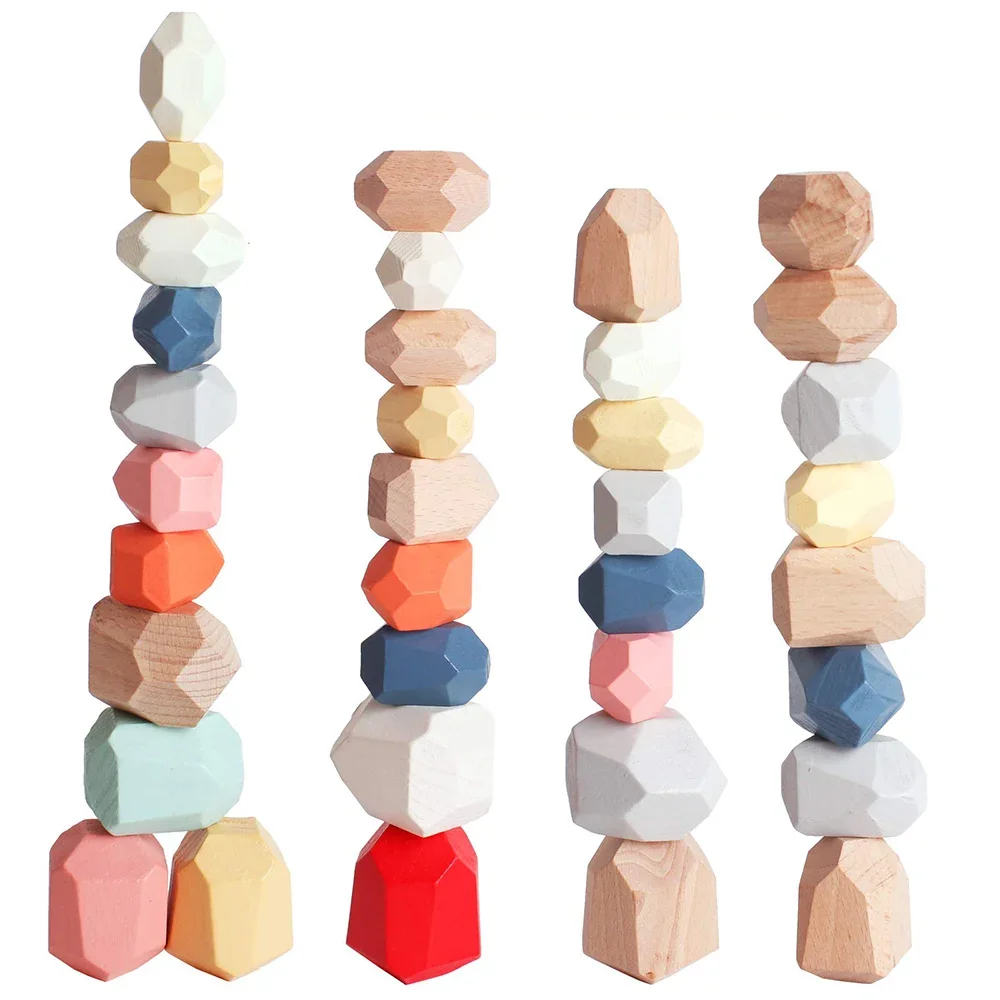 ไม้เรียงลําดับซ้อนหินหิน Sensory เด็กวัยหัดเดินของเล่นการเรียนรู้ของเล่น Montessori Building Blocks เกมสําหรับเด็กของขวัญวันเกิด