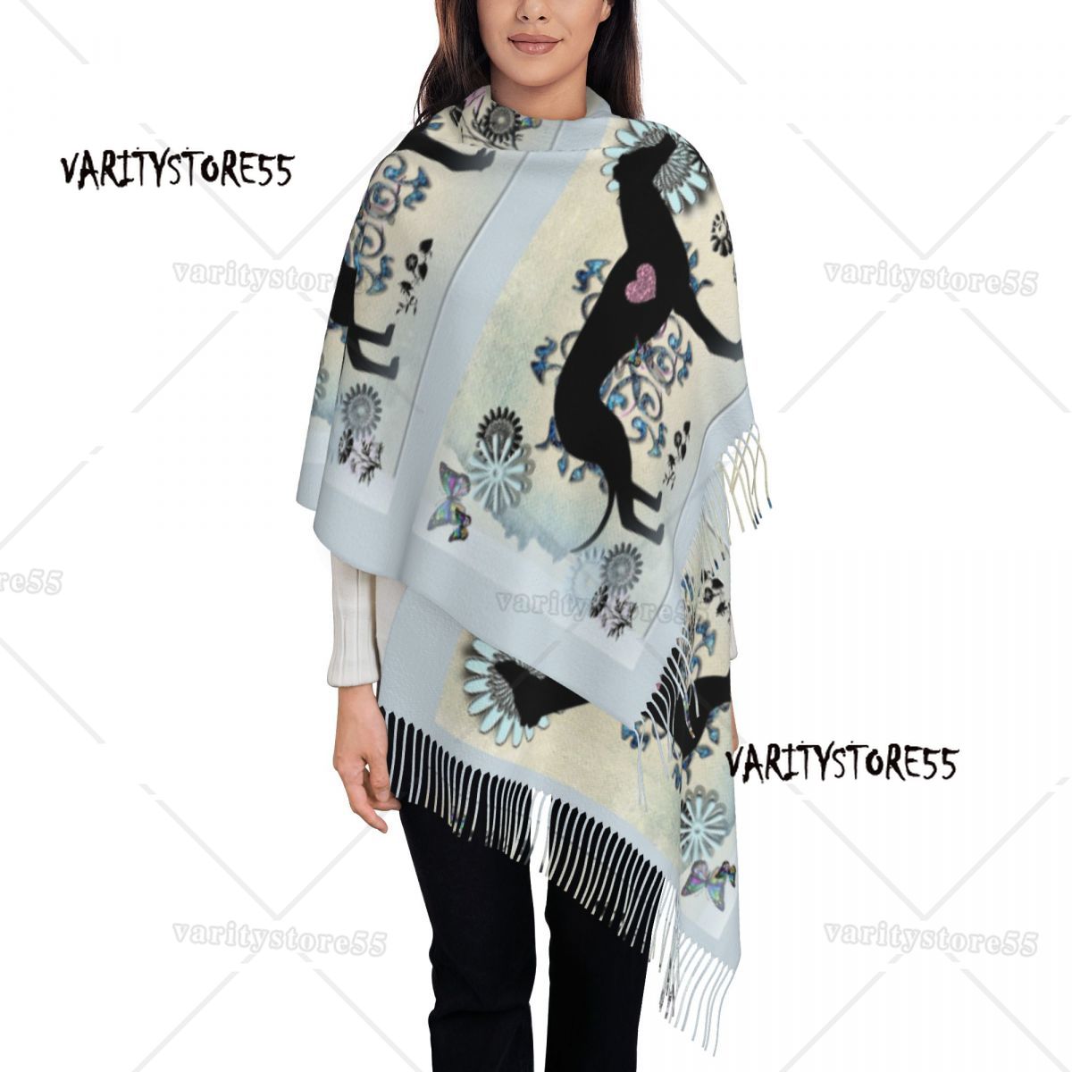 Windhund Windhund Kunst Hund Schal Damen Winter Herbst Pashmina Schal Wrap Italienisches Tier Lange Große Schals Quaste Leichtgewicht