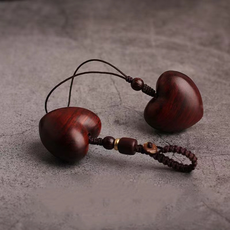 Criativo simples jacarandá vermelho amor mulher corrente do telefone móvel mão-tecido madeira maciça carro chaveiro presentes de casal