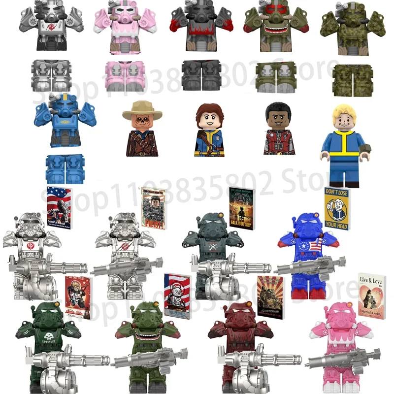 BoS Game T60 Power Armor Армейские офицеры Солдаты Фигурка Машинный пистолет Модель Строительные блоки Детские игрушки Подарки Мальчики Девочки Juguetes