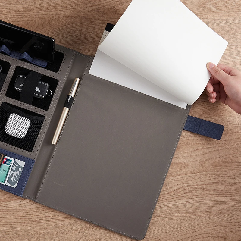 Multifunction A4 Leather Portfolio File Folder Man Phone Document Holder Organizer Executive Briefcase Suitcase Business Office