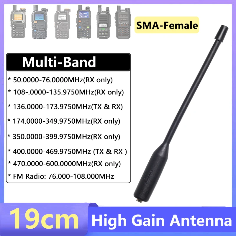 Antena Walkie Talkie de alta ganancia SMA hembra de doble banda 19cm antena multibanda para Baofeng UV-5RH Quansheng UV-K6 K5 Radio bidireccional
