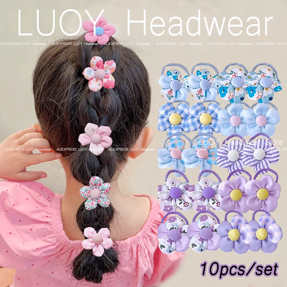 10 Uds Mini lazos para el cabello en forma de flor, conjunto de cuerdas para niñas, coleteros elásticos coloridos, banda de goma, sombreros dulces para niños