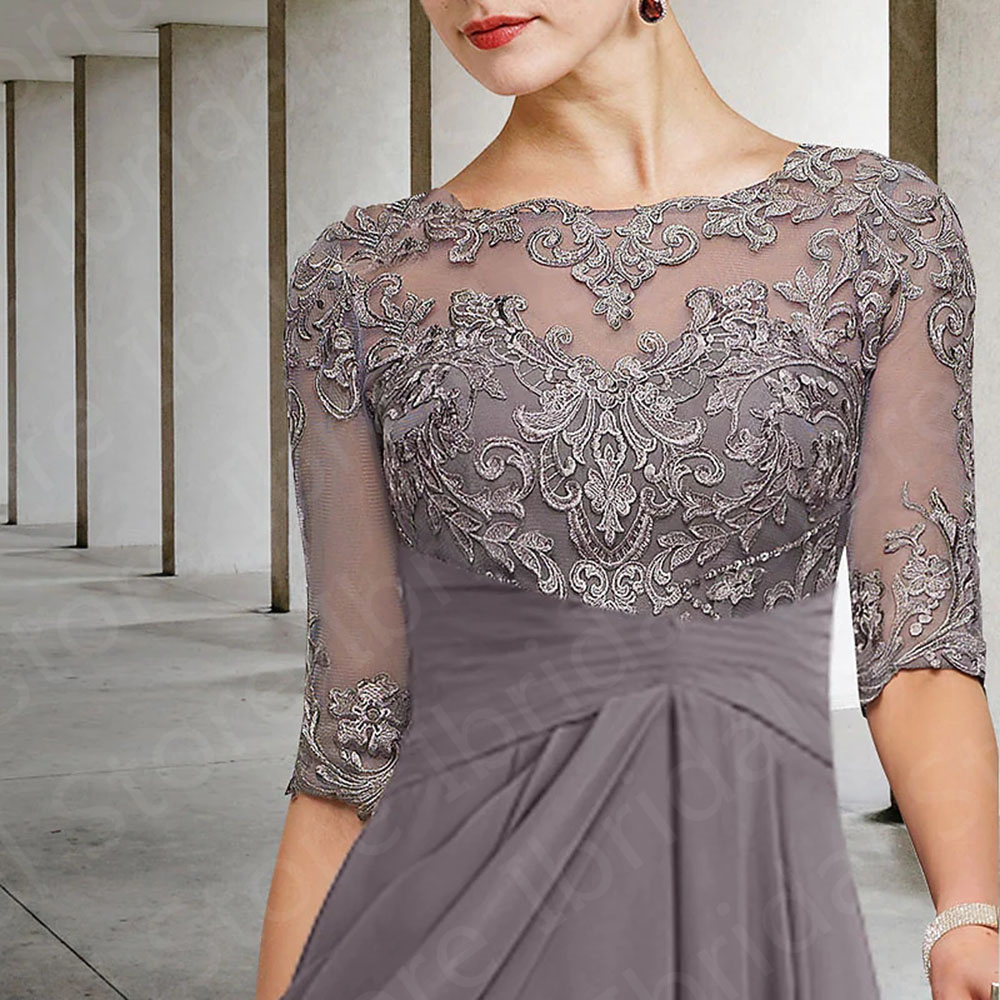 Klassieke Aangepaste Kant Moeder van de Bruid Jurken Hoog Laag O Hals Moeder Jurken 3/4 Mouwen Bruiloft Jurken Geappliceerd 2024