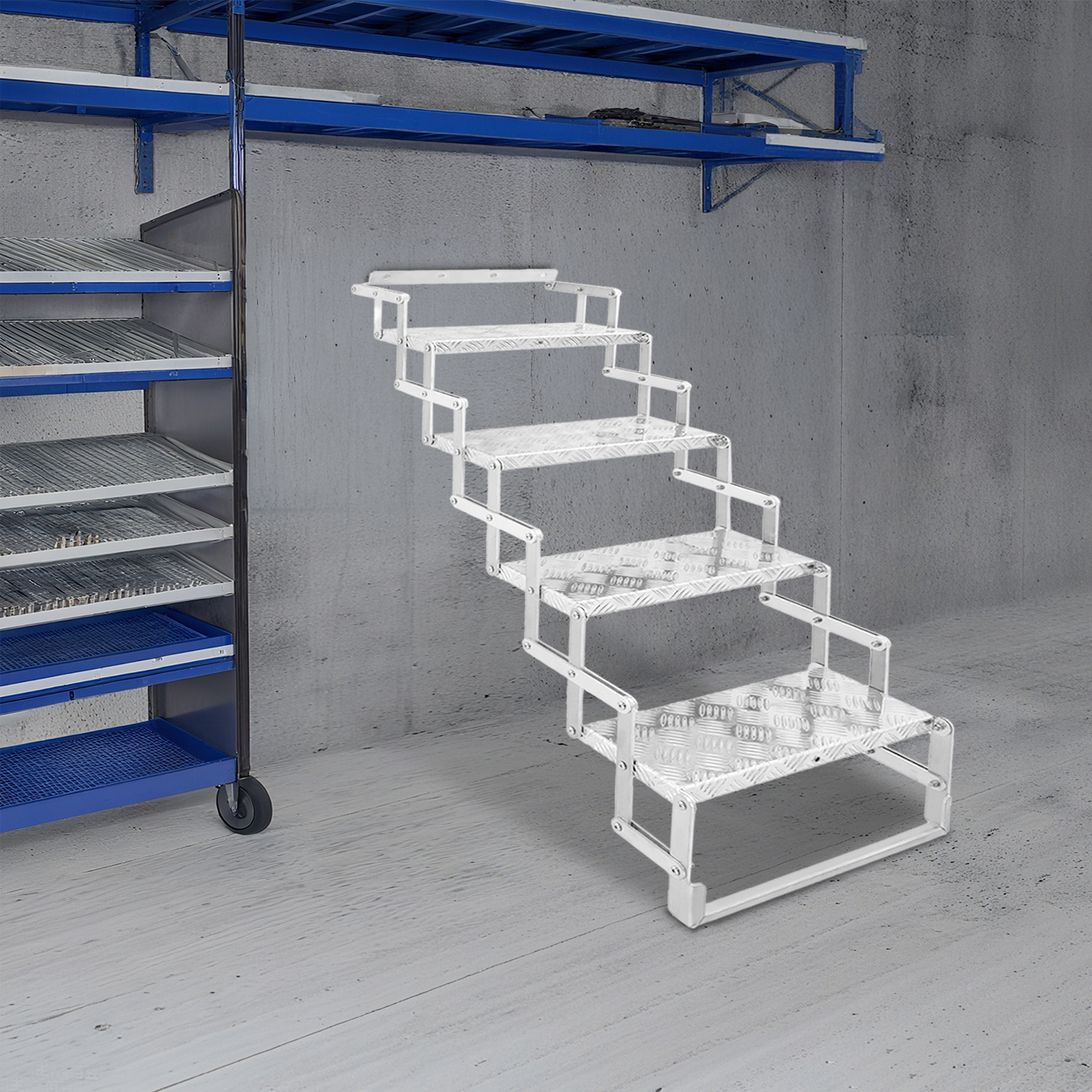 4-Stufen-Leiter, faltbare Trittleiter, 17 Zoll breite Scherentreppe aus Aluminiumlegierung, für Wohnmobile, Wohnmobile, Dachbögen, Lagerhäuser, Belastung 110 kg