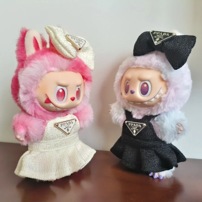 Para 17cm labubu boneca vestido com arco triângulo invertido conjunto de duas peças acessórios boneca ropa roupas v1 v2 v3 vestido