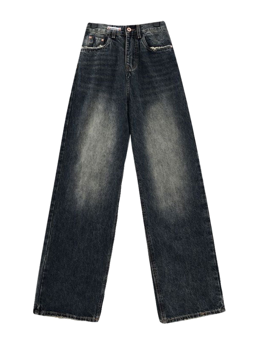 High Waist Elastic Waist Denim Jeans Women's Spring Autumn plus Size Slimming Straight Leg Loose High Street Wide Leg Pants