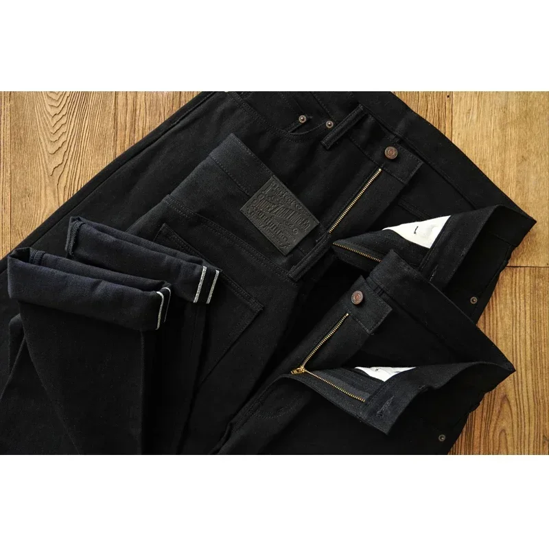 ソースzhan-メンズブラックジーンズ、両面プリントジーンズ、サンライズセルベエッジデニム、16オンスのレギュラーフィット、SZ6601-BL