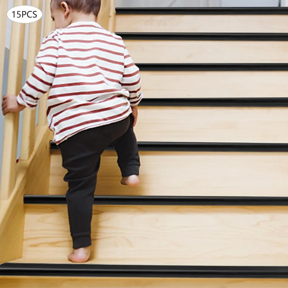 15 Pcs Stair Edging Protector Anti-Slip Edge Nosing Tread Strip PVC Self Adhesive Stair Step Edge Reducing Collisions