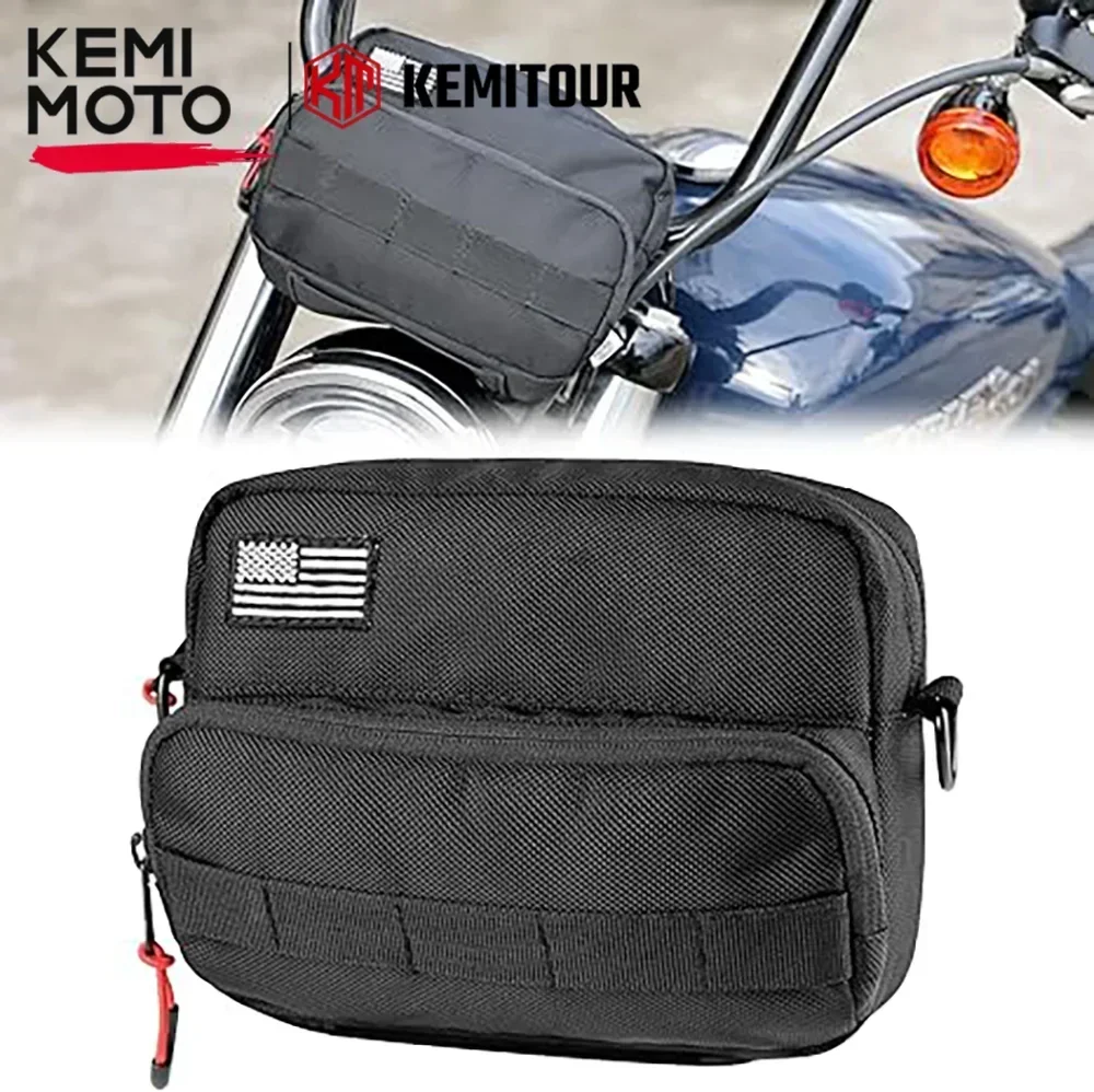 KEMIMOTO Bolsa de manillar Accesorio de almacenamiento de horquilla delantera universal Paquete de sillín Compatible con Cruiser Softail Dyna Sportsters