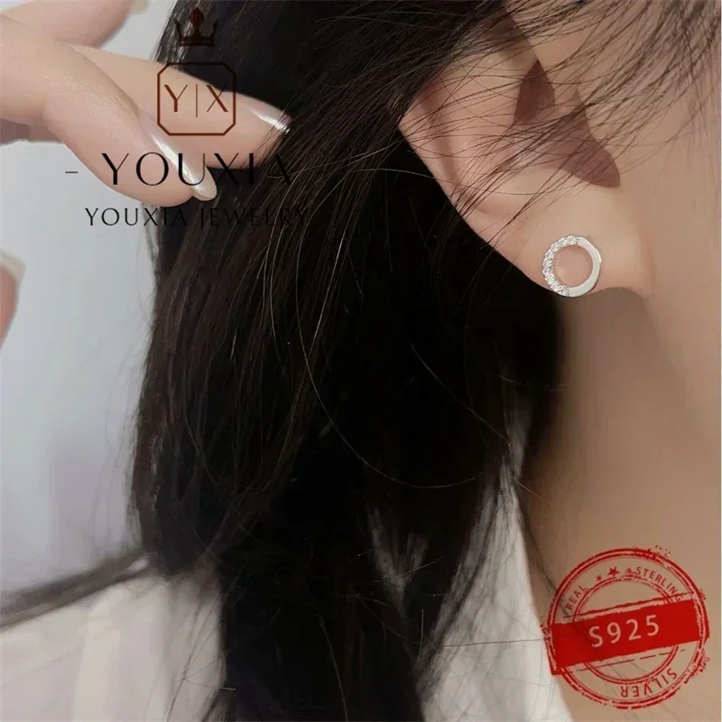 Orecchini gioielli personalizzati scintillanti in stile occidentale per donna, orecchini a bottone regalo per coppia in argento 925 premium