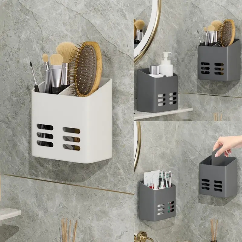 Estante de baño, organizador de almacenamiento de maquillaje, sin taladro, estantes de artículos de tocador, peine de montaje en pared, estante para productos para el cuidado de la piel, accesorios de baño