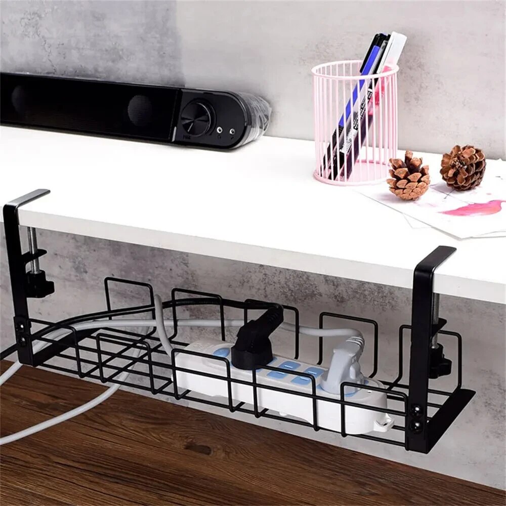 Sotto il tavolo Rack di stoccaggio vassoio di gestione dei cavi in metallo Home Office Desk Wire Organizer senza punzonatura accessori per la conservazione della cucina
