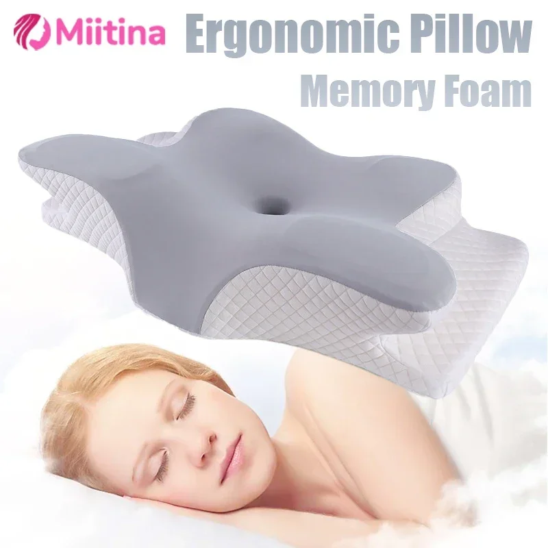 Almohada Cervical de espuma viscoelástica, almohada ortopédica de contorno ergonómico 2 en 1 para almohadas de soporte para el dolor de cuello, reemplazo de funda de almohada, 1 ud.